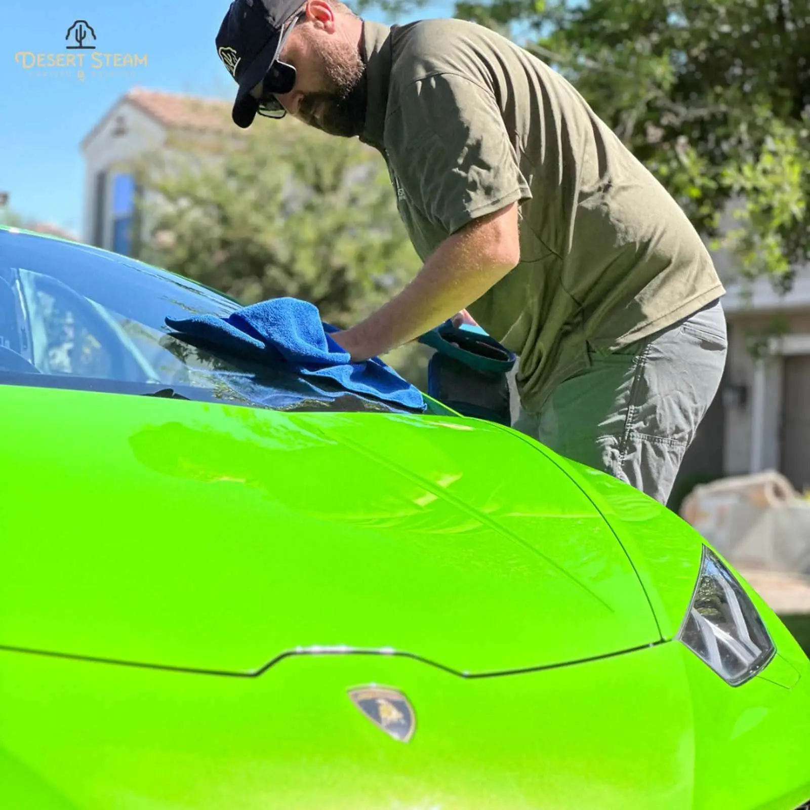 Auto steam cleaning process on a supercar in Scottsdale